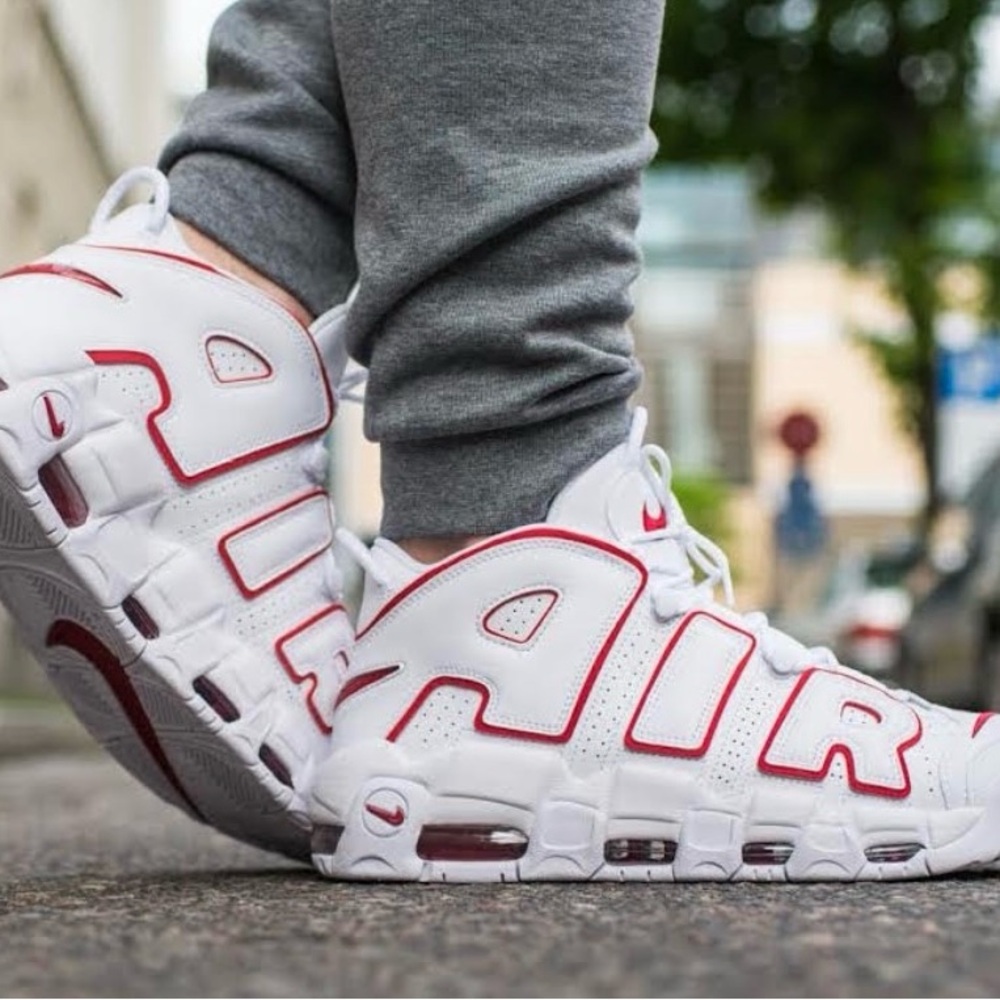 Nike Air more uptempo red and White Sz 8